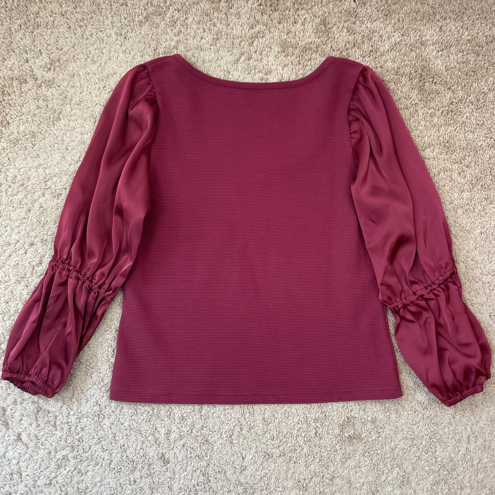 Maeve by Anthropologie Ribbed Tiered Long Sleeve Top in Burgundy Size Medium NEW - Picture 15 of 16
